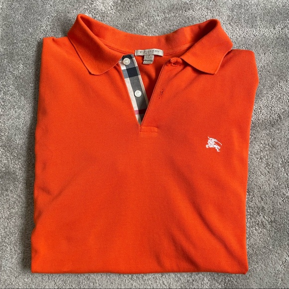 Burberry Other - Burberry Brit Men’s Orange Cotton Embossed Logo Short Sleeve Polo Shirt EUC XL